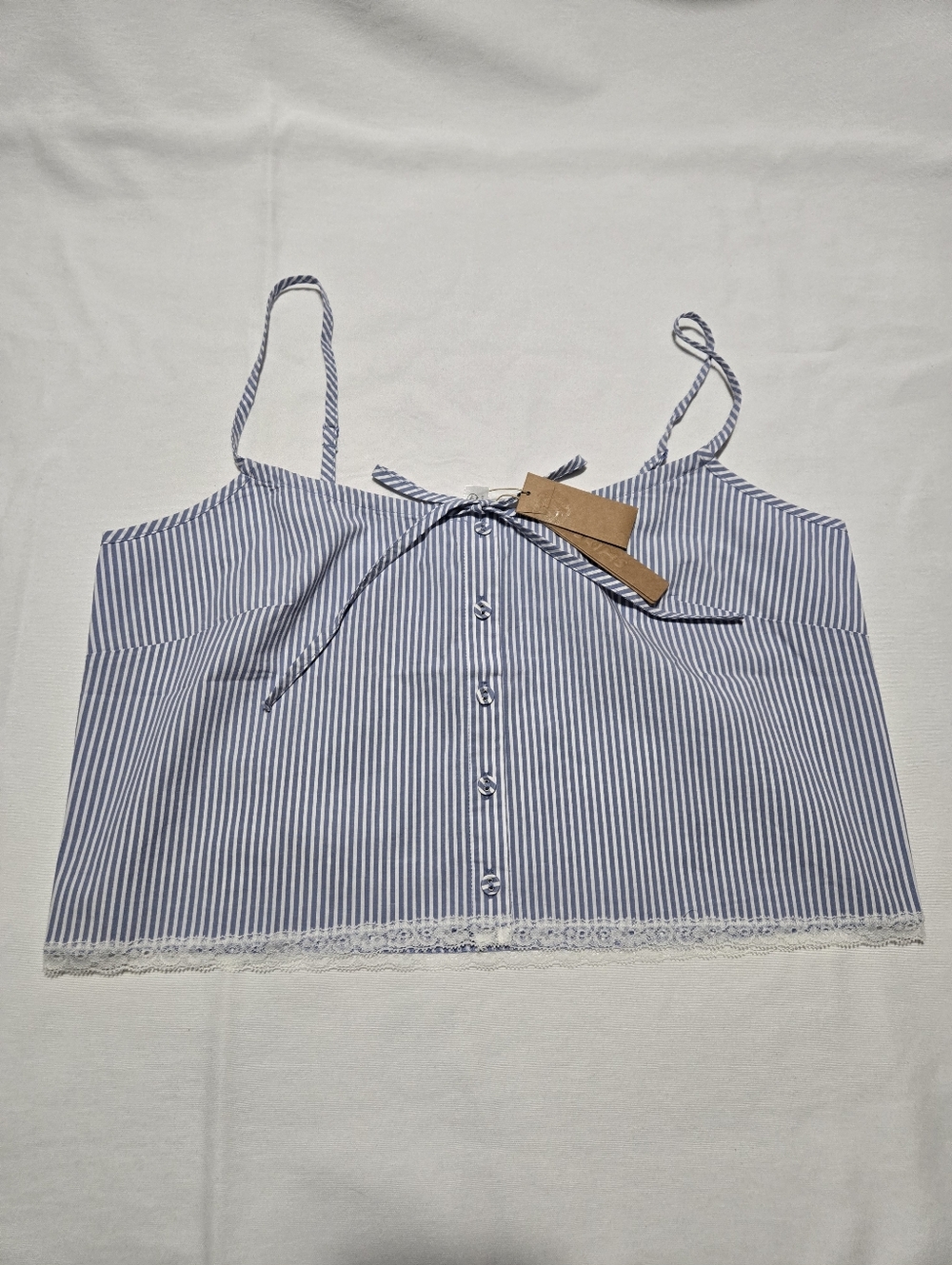 NWT SKIMS Women's Cotton Poplin Sleep Tank Cadet Stripe Button Up sz M